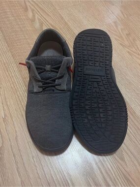 Hey Dude Charcoal Gray Casual Lace-Up Sneakers with Subtle Red Accent